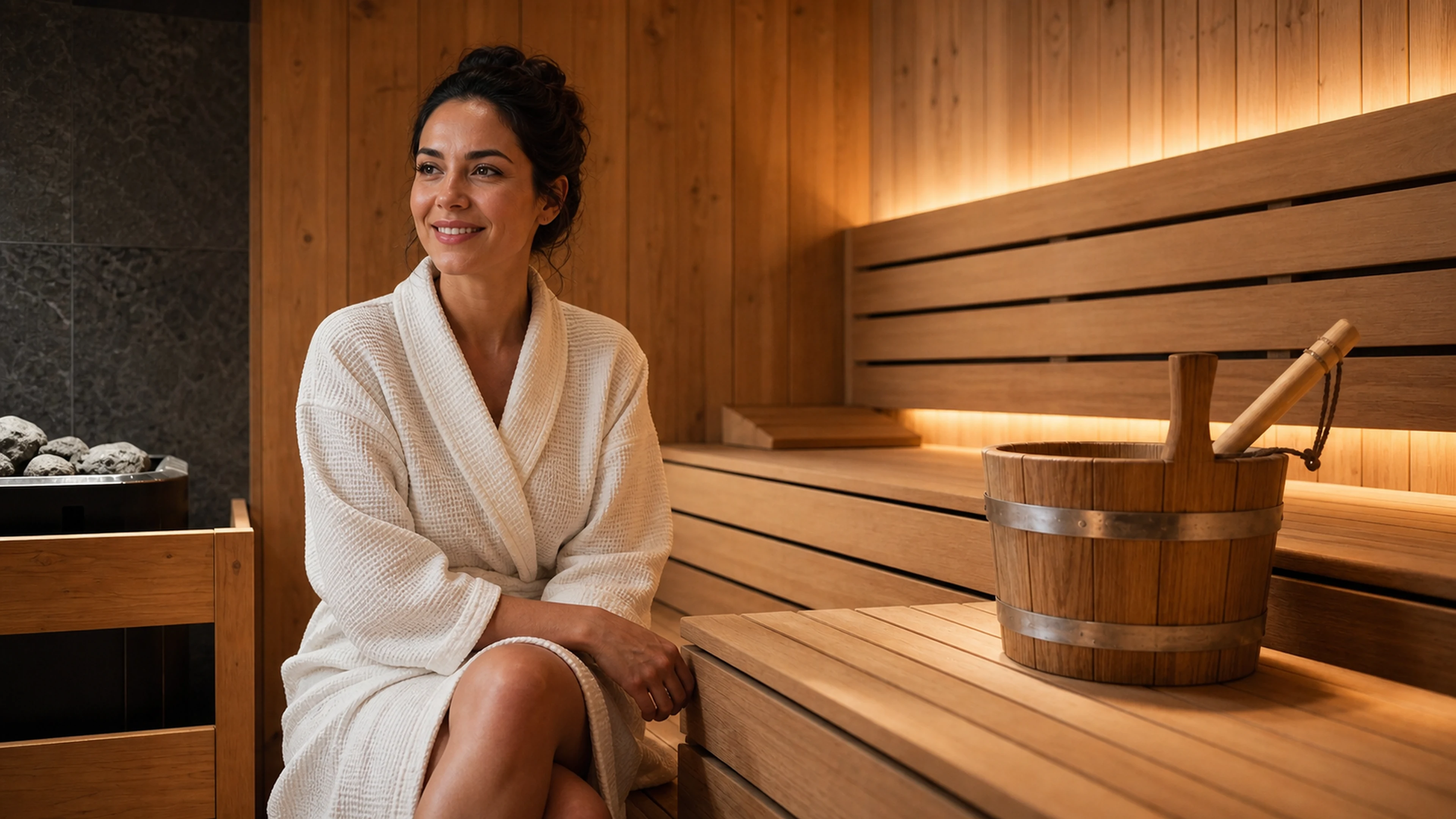 Relaxing in the Finnish sauna at Fizio Spa